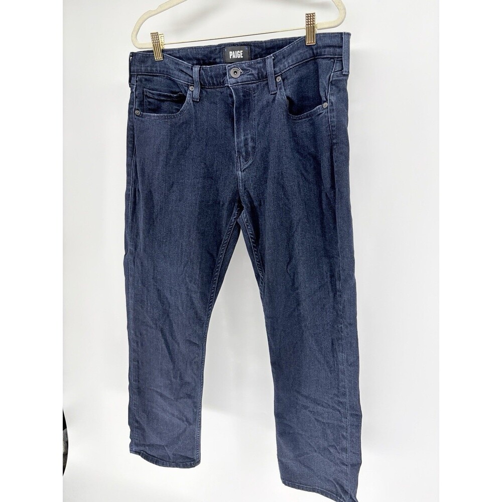 PAIGE Mens Federal Jeans 34x25.5 Dark Wash Stretch Straight Slim Denim Made USA - Picture 2 of 10